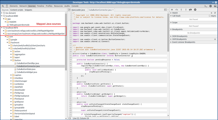 debugWidgetSet chrome console