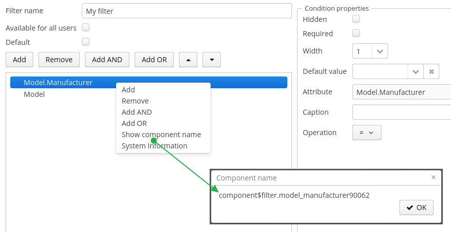 gui filter component name